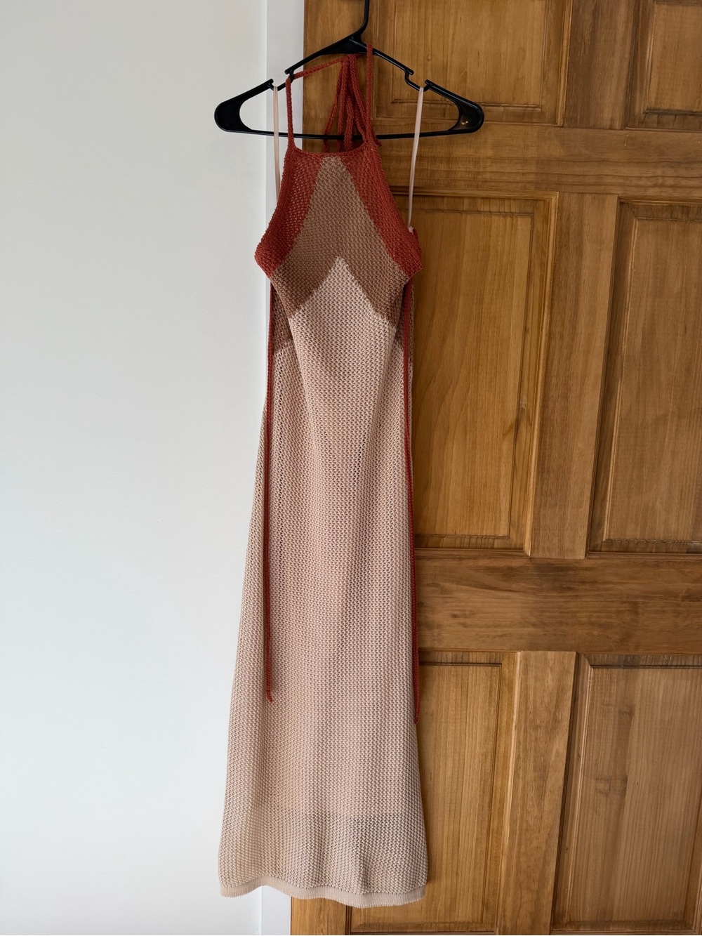 Lulu's Two-Tone Rust and Beige Backless Knit Maxi Dress